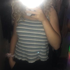 Blue and white striped tank